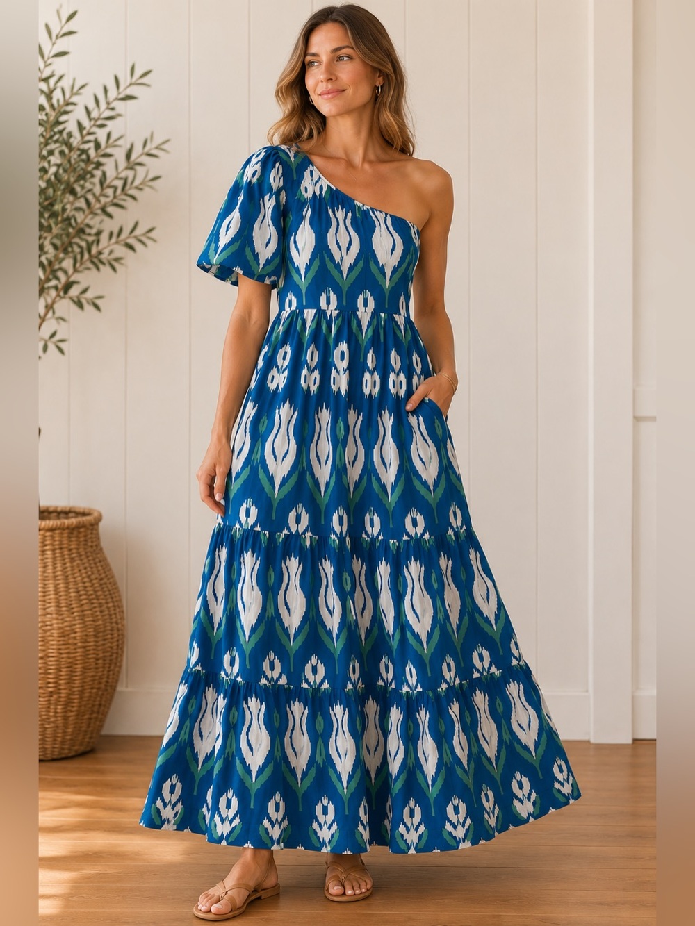 STUNNING OLIPHANT ONE SHOULDER TIERED MAXI DRESS SUMBA BLUE XS NWT $328.00
